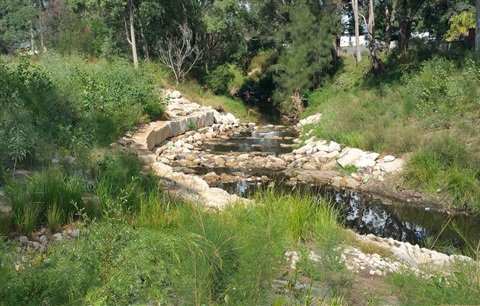 series of connected ponds flanked by sandstone, rocks and vegetation