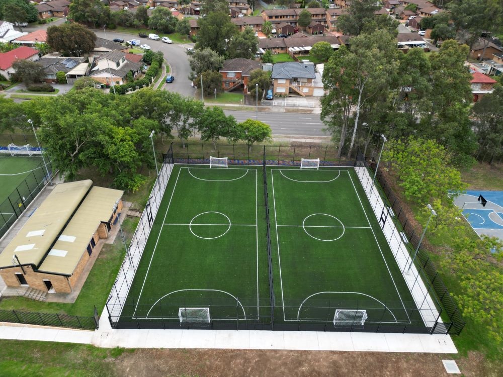 Aerial view of Emerson courts 3 & 4.