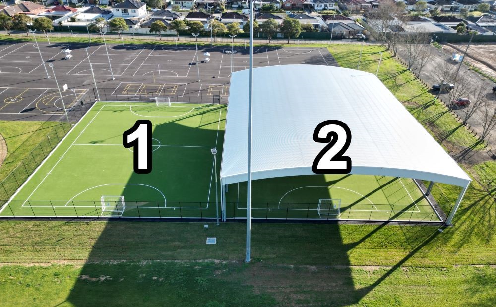aerial view of the futsal court and the futsal courts have been marked with number 