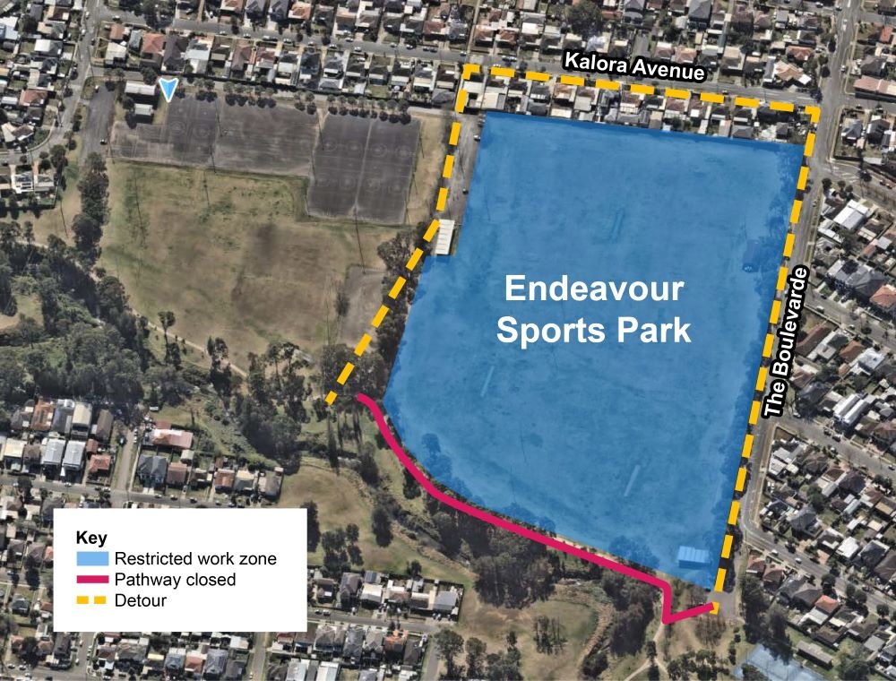 Endeavour Sports Park pathway closures and detours map