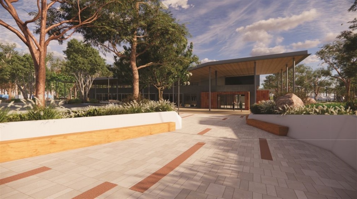 Fairfield Showground Community and Events Centre facade render.