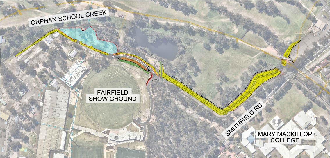 Map of Detention Basin. The map is accompanied by a legend and the map is described in detail below under the 'About the Location of the Detention Basin' heading