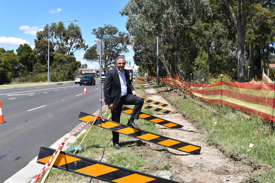 Fairfield City Mayor Frank Carbone with one of the paths under construction.