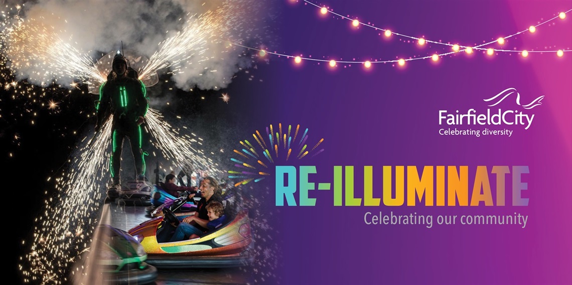Promotional image for 2021 Reilluminate event showing rides and displays