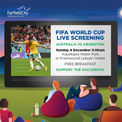 People watching FIFA World Cup on large screen. See text on this page for details about time and place of screening..