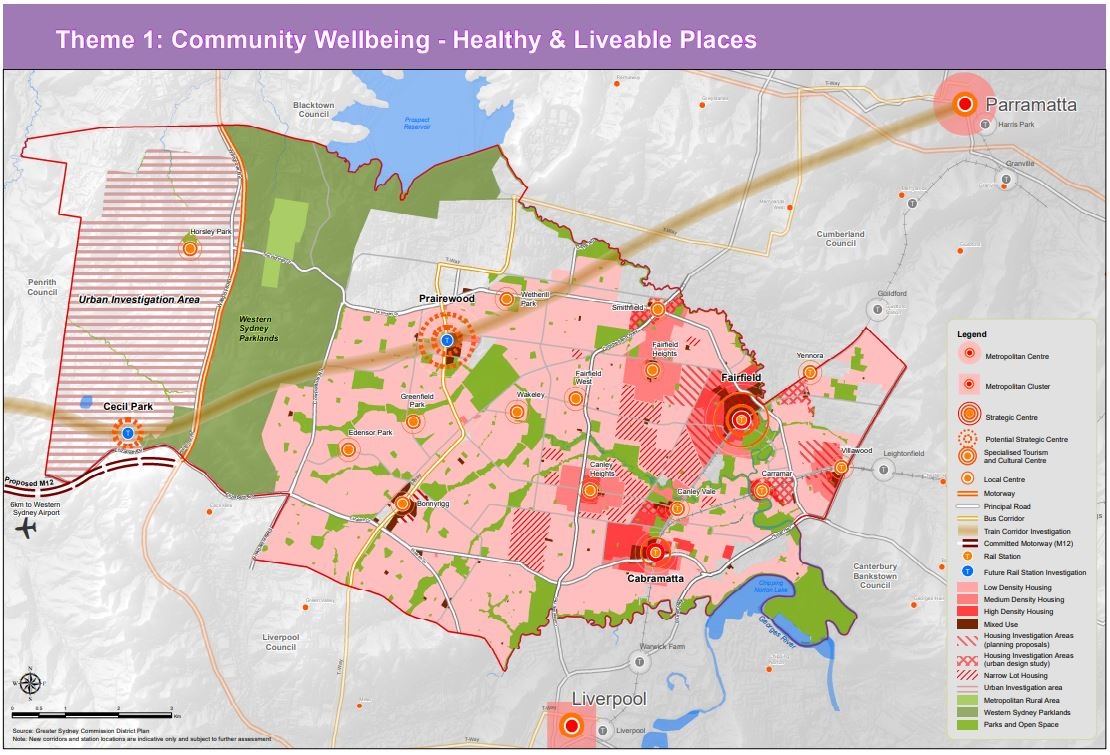 Healthy and Liveable Places Map of Fairfield City LGA . A full description of the map can be found under the heading About the Healthy and Liveable Places Map.