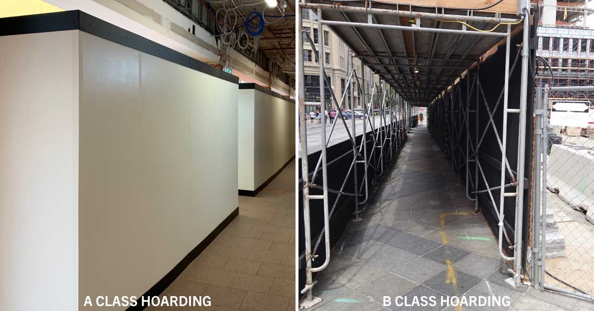 Two photos demonstrating the difference between a class and b class hoarding. See text above to full explanation.