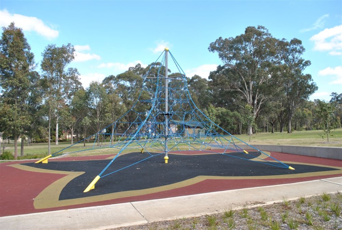 Climbing nets in playground at Wetherill Park District Park. 