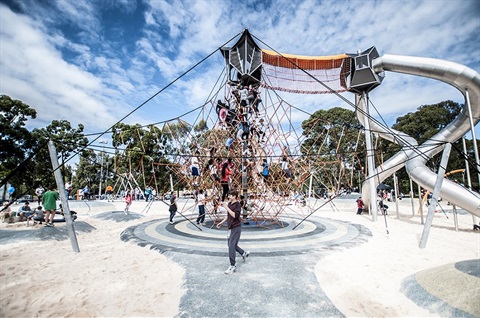 Young children playing on the ropes course at Fairfield Adventure Park 