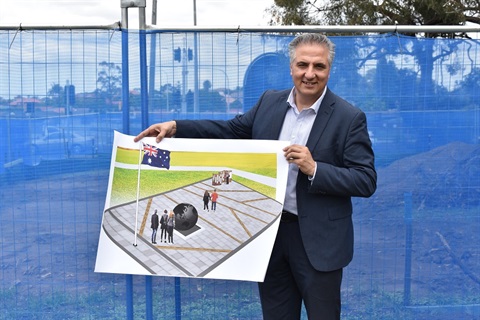 Mayor Frank Carbone with an artist's impression of the new landmark