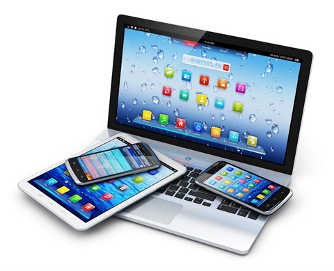 Desktop computer, iPad and smart phones