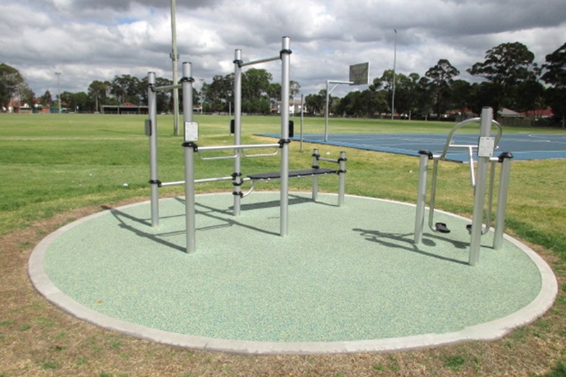 Outdoor fitness equipment at Adams Park 