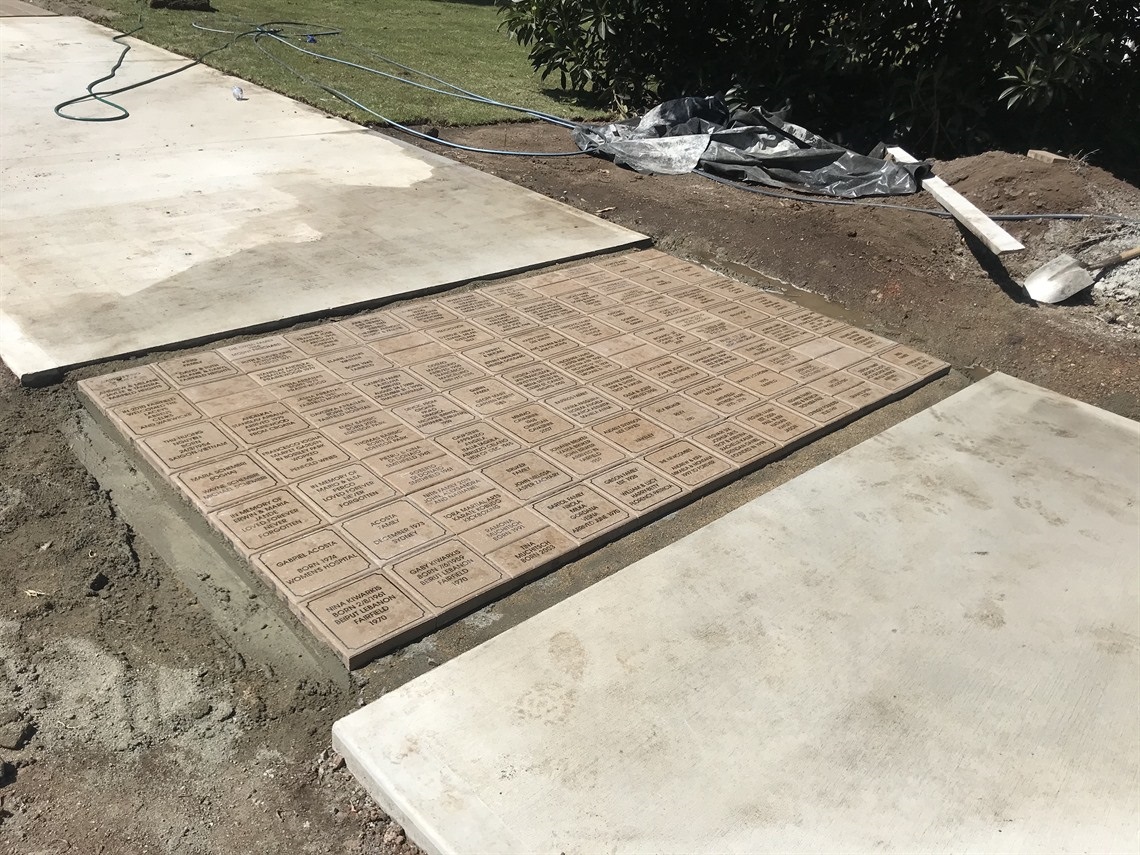 Engraved pavers laid within the pathway at Fairfield Showground