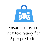  Ensure items are not too heavy for 2 people to lift.