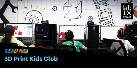 Children engaged in a 3D printing workshop, showcasing creativity and teamwork in a vibrant club setting.