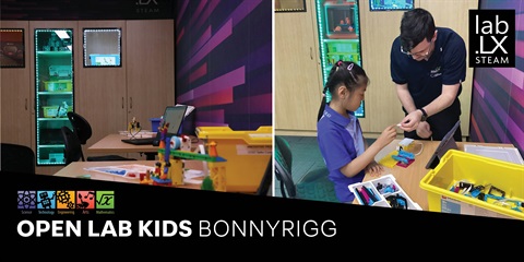 Split image showing two scenes inside a STEAM learning space.