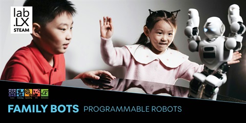2 kids having fun with a family bot.