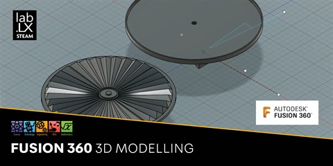 A screenshot of Fusion 360 software displaying a 3D modeling project with various design tools and features visible.