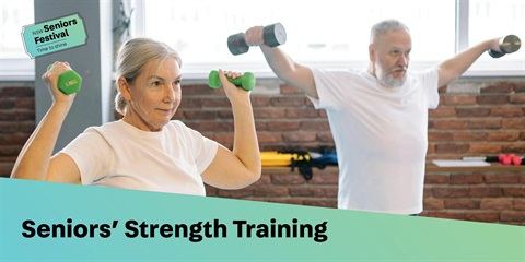 2 seniors engaged in strength training exercises, using weights in a well-lit gym setting.